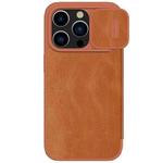 For iPhone 15 Pro NILLKIN QIN Series Pro Sliding Camera Cover Design Leather Phone Case(Brown)