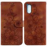 For Sony Xperia 5 V Lily Embossed Leather Phone Case(Brown)