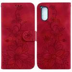 For Sony Xperia 5 V Lily Embossed Leather Phone Case(Red)