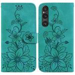 For Sony Xperia 1 V Lily Embossed Leather Phone Case(Green)