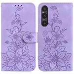 For Sony Xperia 1 V Lily Embossed Leather Phone Case(Purple)