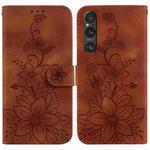 For Sony Xperia 1 V Lily Embossed Leather Phone Case(Brown)