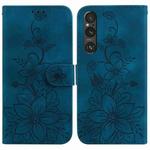 For Sony Xperia 1 V Lily Embossed Leather Phone Case(Dark Blue)