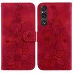 For Sony Xperia 1 V Lily Embossed Leather Phone Case(Red)