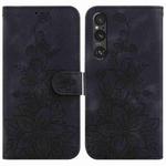 For Sony Xperia 1 V Lily Embossed Leather Phone Case(Black)