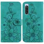For Sony Xperia 10 V Lily Embossed Leather Phone Case(Green)