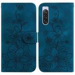 For Sony Xperia 10 V Lily Embossed Leather Phone Case(Dark Blue)