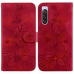 For Sony Xperia 10 V Lily Embossed Leather Phone Case(Red)