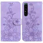 For Sony Xperia 1 IV Lily Embossed Leather Phone Case(Purple)