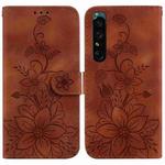 For Sony Xperia 1 IV Lily Embossed Leather Phone Case(Brown)
