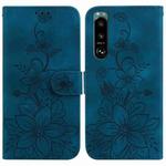 For Sony Xperia 5 III Lily Embossed Leather Phone Case(Dark Blue)