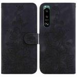 For Sony Xperia 5 III Lily Embossed Leather Phone Case(Black)
