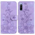 For Sony Xperia 10 III Lily Embossed Leather Phone Case(Purple)