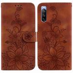 For Sony Xperia 10 III Lily Embossed Leather Phone Case(Brown)