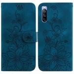 For Sony Xperia 10 III Lily Embossed Leather Phone Case(Dark Blue)