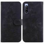 For Sony Xperia 10 III Lily Embossed Leather Phone Case(Black)
