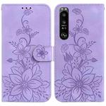 For Sony Xperia 1 III Lily Embossed Leather Phone Case(Purple)