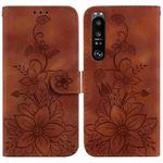 For Sony Xperia 1 III Lily Embossed Leather Phone Case(Brown)