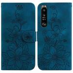 For Sony Xperia 1 III Lily Embossed Leather Phone Case(Dark Blue)