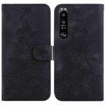 For Sony Xperia 1 III Lily Embossed Leather Phone Case(Black)