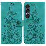 For Sony Xperia 1 VII Lily Embossed Leather Phone Case(Green)