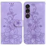 For Sony Xperia 1 VII Lily Embossed Leather Phone Case(Purple)