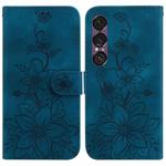 For Sony Xperia 1 VII Lily Embossed Leather Phone Case(Dark Blue)