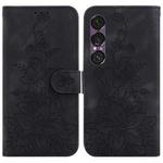 For Sony Xperia 1 VII Lily Embossed Leather Phone Case(Black)