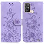 For ZTE Blade A52 Lily Embossed Leather Phone Case(Purple)