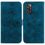 For ZTE Blade A72 / V40 Vita Lily Embossed Leather Phone Case(Dark Blue)