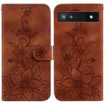 For Google Pixel 6a Lily Embossed Leather Phone Case(Brown)