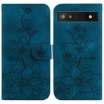 For Google Pixel 6a Lily Embossed Leather Phone Case(Dark Blue)