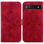 For Google Pixel 6a Lily Embossed Leather Phone Case(Red)