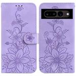 For Google Pixel 7 Pro Lily Embossed Leather Phone Case(Purple)