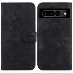 For Google Pixel 7 Pro Lily Embossed Leather Phone Case(Black)