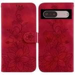 For Google Pixel 7 Lily Embossed Leather Phone Case(Red)