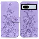 For Google Pixel 7a Lily Embossed Leather Phone Case(Purple)