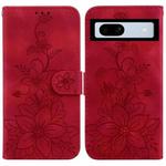 For Google Pixel 7a Lily Embossed Leather Phone Case(Red)