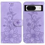 For Google Pixel 8 Lily Embossed Leather Phone Case(Purple)