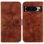 For Google Pixel 8 Pro Lily Embossed Leather Phone Case(Brown)