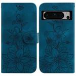 For Google Pixel 8 Pro Lily Embossed Leather Phone Case(Dark Blue)