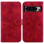 For Google Pixel 8 Pro Lily Embossed Leather Phone Case(Red)