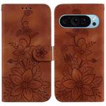 For Google Pixel 9 Pro Lily Embossed Leather Phone Case(Brown)