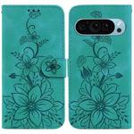 For Google Pixel 9 Lily Embossed Leather Phone Case(Green)