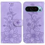 For Google Pixel 9 Lily Embossed Leather Phone Case(Purple)