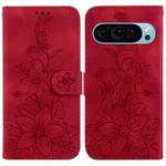 For Google Pixel 9 Lily Embossed Leather Phone Case(Red)