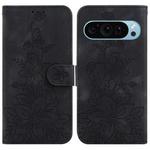 For Google Pixel 9 Lily Embossed Leather Phone Case(Black)