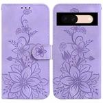 For Google Pixel 8a Lily Embossed Leather Phone Case(Purple)