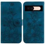 For Google Pixel 8a Lily Embossed Leather Phone Case(Dark Blue)