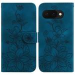 For Google Pixel 9a Lily Embossed Leather Phone Case(Dark Blue)